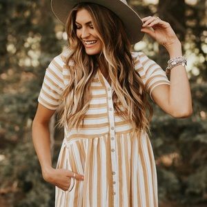 NWT IVORY & MUSTARD STRIPE DRESS